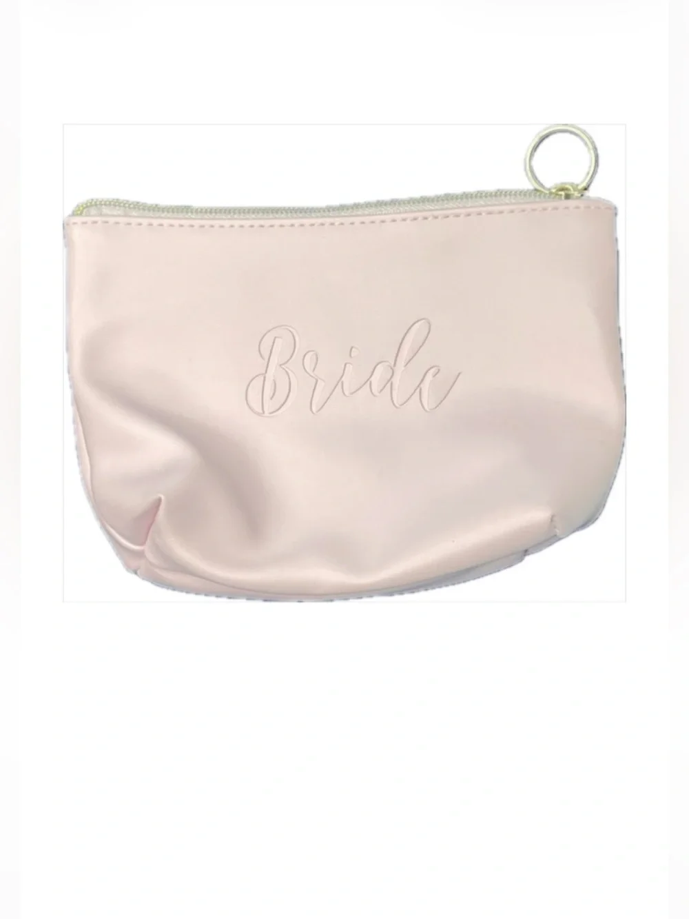 Bride Blush Pink Cosmetic Makeup Bag Vegan Leather Bridal Wedding Zipper Pouch